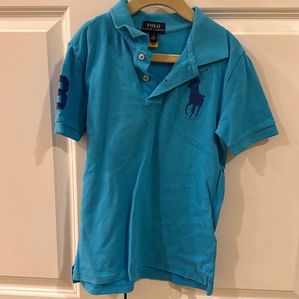 Polo Ralph Lauren boys blur polo shirt.  Size 7. Perfect condition.
